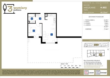 rzut mieszkanie na sprzedaż 46m2 mieszkanie Kraków, Bronowice Wielkie, Stelmachów
