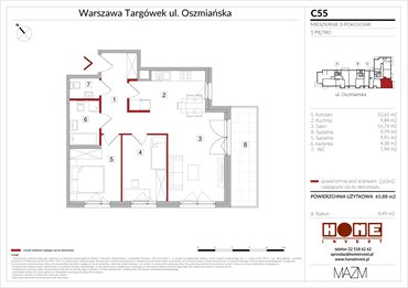 rzut mieszkanie na sprzedaż 66m2 mieszkanie Warszawa, Targówek, ul. Oszmiańska 22