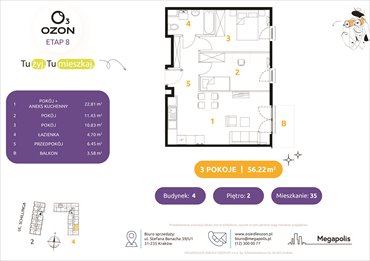 rzut mieszkanie na sprzedaż 56m2 mieszkanie Kraków, Schillinga 2-4