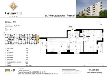 rzut mieszkanie na sprzedaż 74m2 mieszkanie Poznań, Grunwald, Wieruszowska 8
