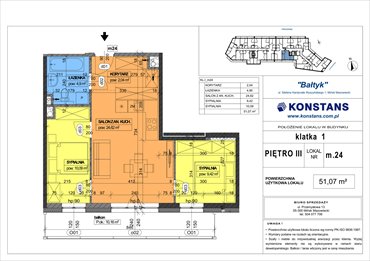 rzut mieszkanie na sprzedaż 51m2 mieszkanie Mińsk Mazowiecki, Wyszyńskiego 1