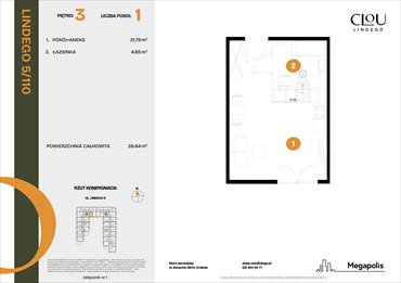 rzut mieszkanie na sprzedaż 27m2 mieszkanie Kraków, Lindego 5
