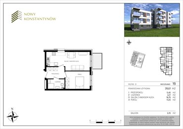 rzut mieszkanie na sprzedaż 40m2 mieszkanie Konstantynów Łódzki, Kosynierów 10 B