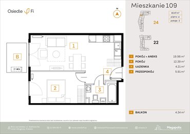 rzut mieszkanie na sprzedaż 42m2 mieszkanie Kraków, Rzemieślnicza 22-24