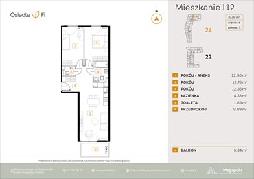 rzut mieszkanie na sprzedaż 64m2 mieszkanie Kraków, Rzemieślnicza 22-24