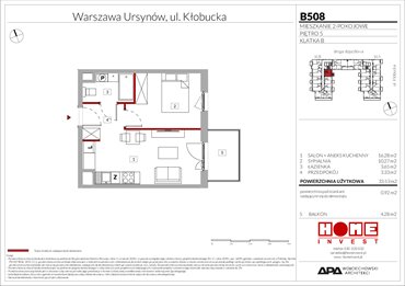 rzut mieszkanie na sprzedaż 34m2 mieszkanie Warszawa, Ursynów, ul. Kłobucka 23A