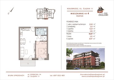 rzut mieszkanie na sprzedaż 43m2 mieszkanie Kołobrzeg, Śląska 11