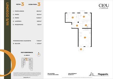 rzut mieszkanie na sprzedaż 71m2 mieszkanie Kraków, Lindego 5