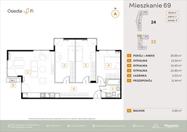 rzut mieszkanie na sprzedaż 82m2 mieszkanie Kraków, Rzemieślnicza 22-24