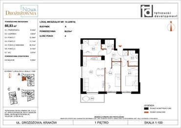 rzut mieszkanie na sprzedaż 67m2 mieszkanie Kraków, Bieżanów, Drożdżowa