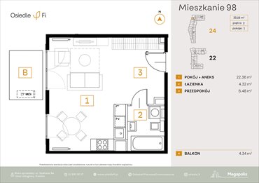 rzut mieszkanie na sprzedaż 33m2 mieszkanie Kraków, Rzemieślnicza 22-24