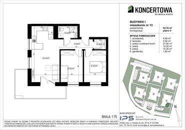 rzut mieszkanie na sprzedaż 42m2 mieszkanie Lublin, Czechów Północny, Koncertowa