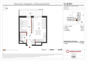 rzut mieszkanie na sprzedaż 37m2 mieszkanie Warszawa, ul. Warszawski Świt