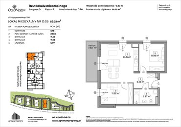 rzut mieszkanie na sprzedaż 59m2 mieszkanie Łódź, Widzew, Przybyszewskiego 292-300