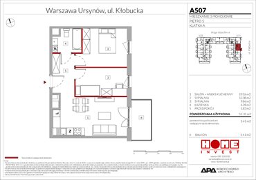 rzut mieszkanie na sprzedaż 51m2 mieszkanie Warszawa, Ursynów, ul. Kłobucka 23A