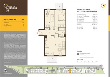 rzut mieszkanie na sprzedaż 68m2 mieszkanie Kraków, Prądnik Biały, Conrada 27