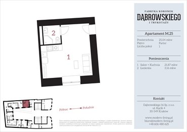 rzut mieszkanie na sprzedaż 25m2 mieszkanie Kraków, Stare Podgórze, Dąbrowskiego 16