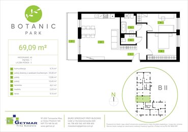 rzut mieszkanie na sprzedaż 69m2 mieszkanie Łódź, Polesie, Konstantynowska 64c