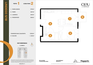 rzut mieszkanie na sprzedaż 38m2 mieszkanie Kraków, Lindego 5