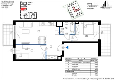 rzut mieszkanie na sprzedaż 59m2 mieszkanie Łódź, Retkinia, Maratońska 49C