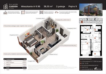 rzut mieszkanie na sprzedaż 39m2 mieszkanie Szczecin, Centrum, al. Wyzwolenia 70 / ul. Staszica 21