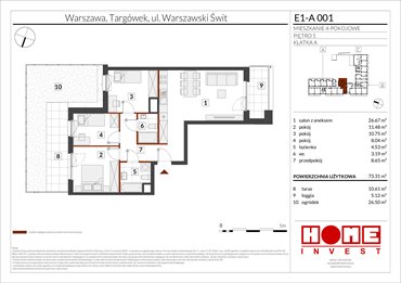 rzut mieszkanie na sprzedaż 73m2 mieszkanie Warszawa, Targówek, ul. Warszawski Świt