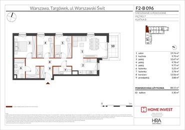 rzut mieszkanie na sprzedaż 88m2 mieszkanie Warszawa, ul. Warszawski Świt