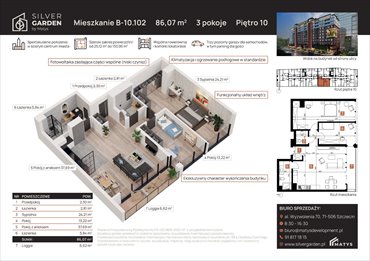 rzut mieszkanie na sprzedaż 86m2 mieszkanie Szczecin, Centrum, al. Wyzwolenia 70 / ul. Staszica 21