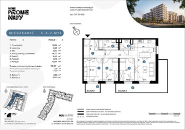 rzut mieszkanie na sprzedaż 73m2 mieszkanie Wrocław, Kleczków, ul. Czochralskiego/ Miłosza