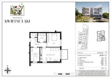 rzut mieszkanie na sprzedaż 57m2 mieszkanie Poddębice, Targowa 17