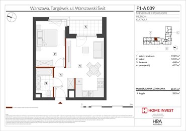 rzut mieszkanie na sprzedaż 40m2 mieszkanie Warszawa, ul. Warszawski Świt