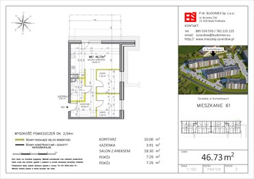 rzut mieszkanie na sprzedaż 47m2 mieszkanie Żyrardów, Rumiankowa 4
