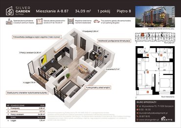 rzut mieszkanie na sprzedaż 34m2 mieszkanie Szczecin, Centrum, al. Wyzwolenia 70 / ul. Staszica 21
