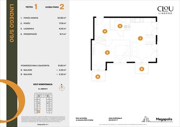 rzut mieszkanie na sprzedaż 52m2 mieszkanie Kraków, Lindego 5