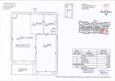 rzut mieszkanie na sprzedaż 43m2 mieszkanie Łódź, Polesie, Nowe Sady 85