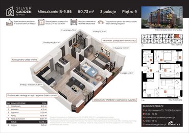 rzut mieszkanie na sprzedaż 61m2 mieszkanie Szczecin, Centrum, al. Wyzwolenia 70 / ul. Staszica 21