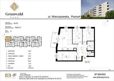rzut mieszkanie na sprzedaż 71m2 mieszkanie Poznań, Grunwald, Wieruszowska 8
