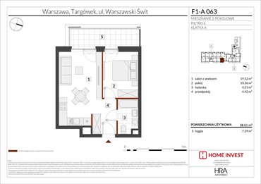 rzut mieszkanie na sprzedaż 39m2 mieszkanie Warszawa, ul. Warszawski Świt