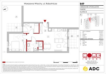 rzut mieszkanie na sprzedaż 59m2 mieszkanie Warszawa, Włochy, ul. Robotnicza 11/13