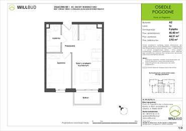 rzut mieszkanie na sprzedaż 44m2 mieszkanie Puck, Pogodna