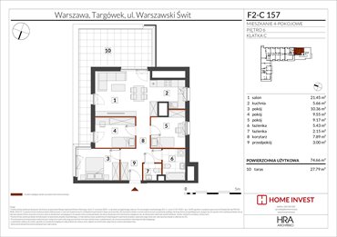rzut mieszkanie na sprzedaż 75m2 mieszkanie Warszawa, ul. Warszawski Świt