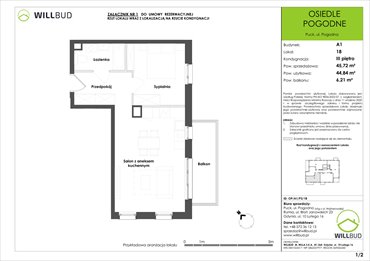 rzut mieszkanie na sprzedaż 45m2 mieszkanie Puck, Pogodna