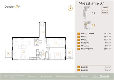 rzut mieszkanie na sprzedaż 83m2 mieszkanie Kraków, Rzemieślnicza 22-24