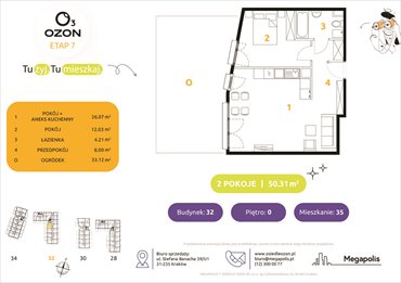 rzut mieszkanie na sprzedaż 50m2 mieszkanie Kraków, Prądnik Biały, Banacha 28-34