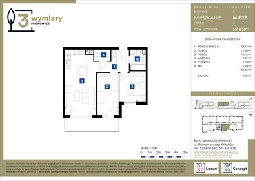 rzut mieszkanie na sprzedaż 60m2 mieszkanie Kraków, Bronowice Wielkie, Stelmachów
