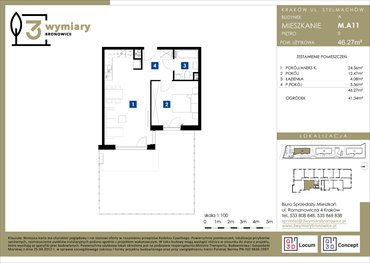 rzut mieszkanie na sprzedaż 46m2 mieszkanie Kraków, Bronowice Wielkie, Stelmachów
