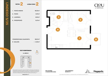 rzut mieszkanie na sprzedaż 38m2 mieszkanie Kraków, Lindego 5