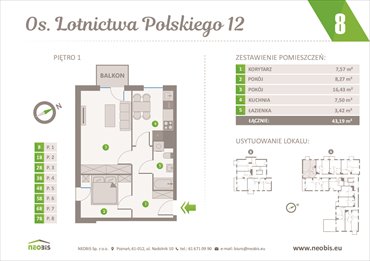 rzut mieszkanie na sprzedaż 43m2 mieszkanie Poznań, Jeżyce, OS. LOTNICTWA POLSKIEGO 12
