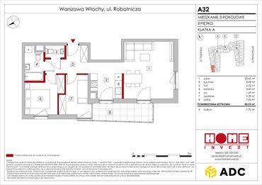 rzut mieszkanie na sprzedaż 58m2 mieszkanie Warszawa, Włochy, ul. Robotnicza 11/13