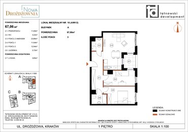 rzut mieszkanie na sprzedaż 67m2 mieszkanie Kraków, Bieżanów, Drożdżowa